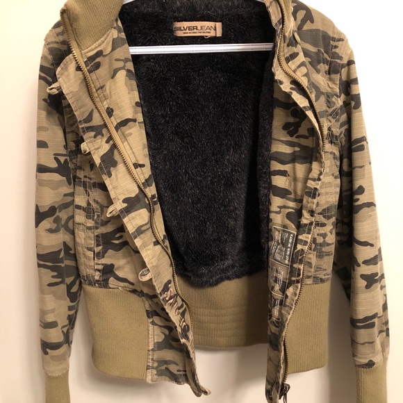 LIKE NEW Silver Jean Camo Bomber Jacket - Picture 2 of 9